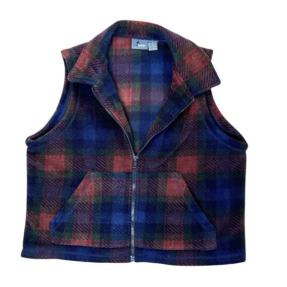 LizWear Fleece Vest Womens Medium Plaid Red Blue Full Zip Classic Trendy 90s Vtg - Picture 5 of 8
